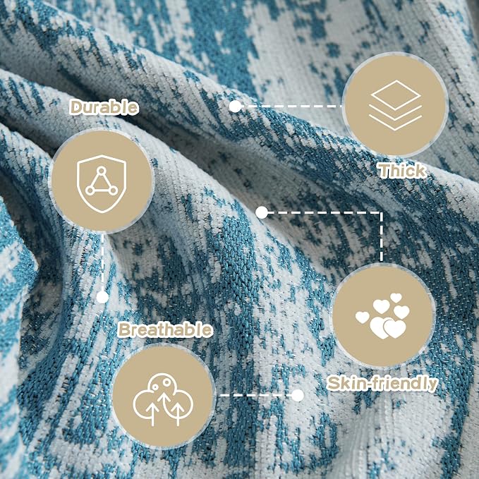 MEETSKY Boho Couch Cover for 2 Cushion Couch Sofa, Chenille Sofa Cover for Sectional Sofa, Modern Khaki Abstract Jacquard Sofa Covers Washable Sofa Slipcover for Pets Friendly, 91" X118",Blue