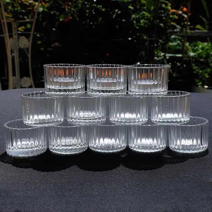VOHO Clear Tealight Candle Holder Set of 12, Glass Tealight Candle Holders for Wedding Party, Tea Light Candles Holder Bulk for Home Decor(2'' x 1.4'', Clear)