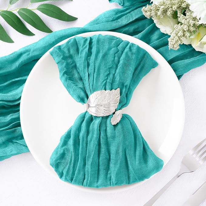 DeZerlor 20 Pack Teal Green Cheesecloth Napkins Summer Cloth Napkins Set of 20 Dinner Napkins Bulk 21x21 Inches for Wedding Bridal Shower Baby Shower Parties