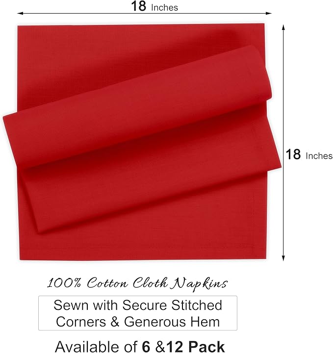 Ruvanti Cloth Napkins Set of 6, 100% Cotton High GSM 18x18 Inches Soft, Washable, Highly Durable & Absorbent, Perfect for Parties, Christmas, Thanksgiving Dinners – Flame Scarlet