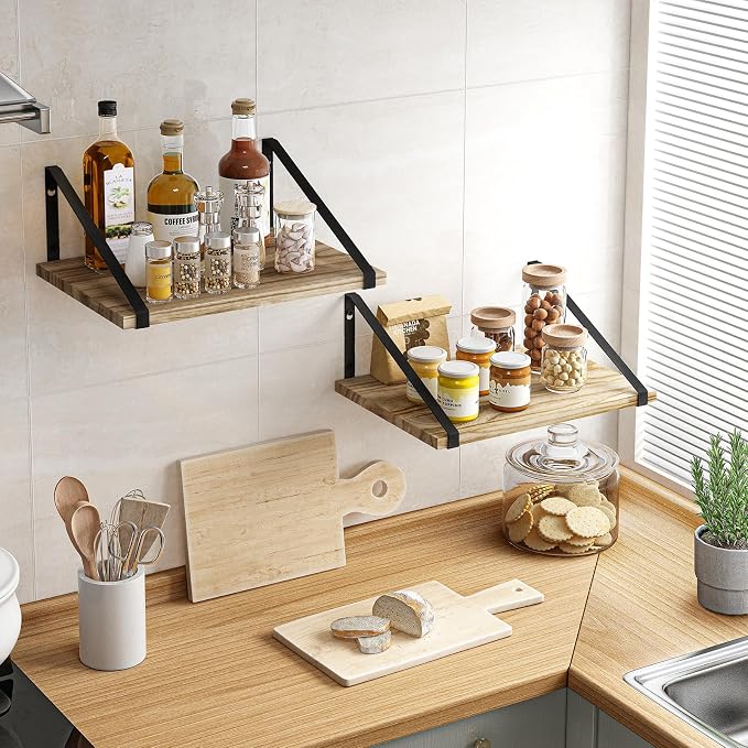 Fixwal 16.5 X 12 X 0.6in Floating Shelves, Rustic Wood Large Wall Mounted Shelves for Decor Storage for Bedroom, Living Room, Kitchen, Bathroom and Office Storage