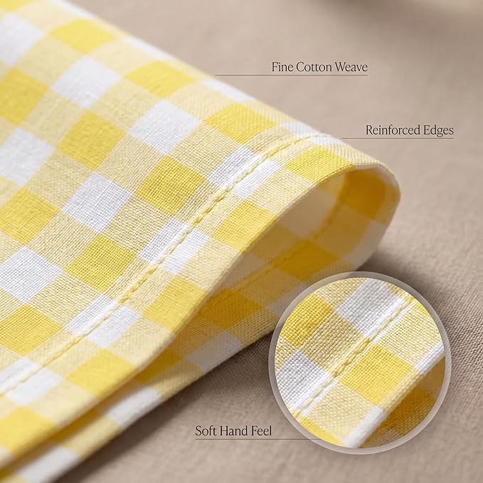 Urban Villa Cloth Napkins 100% Cotton Highly Absorbent Washable Durable Reusable Premium Dinner Napkins Ideal for Gifts for Mothers Day Hotel Farmhouse Parties - Yellow/White (20" x 20", Set of 12)