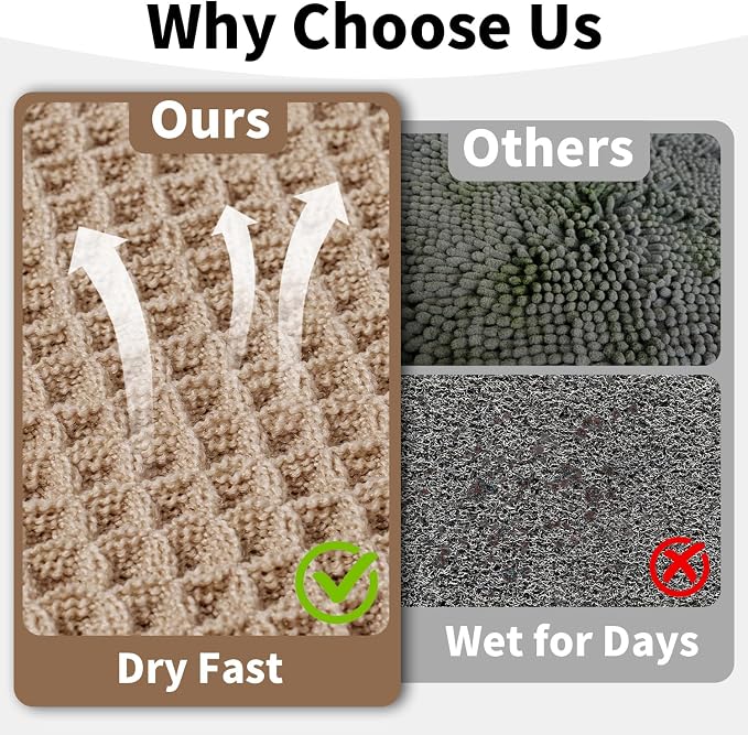 Bathroom Runner Rug Set 2 Piece - Long Waffle Bath Mat for Double Sink, Washable Bathroom Mats Non Slip Absorbent Boho Decor, 18x30 & 24x60, Khaki