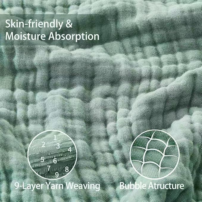 VANJOROY 9-Layer Muslin Throw Blanket 50" x 70" Teal, 100% Cotton Organic Breathable Lightweight Large Throw for Couch Bed Quilt and Bedspread - All Season Muslin Soft Gauze Blanket