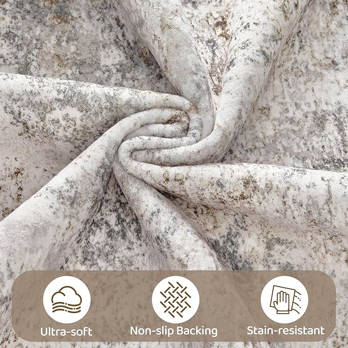 UERMEI Square Area Rugs : Washable 10x10 Neutral Modern Abstract Carpet for Living Room Bedroom - Soft Floor Mat with Non Slip Backing for Kitchen Nursery Dorms Farmhouse Home Decor - Brown Grey