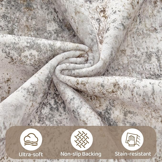 UERMEI 9x12 Washable Area Rug - Neutral Modern Abstract Living Room Rugs, Non-Slip Soft Large Indoor Floor Carpet for Bedroom Home Office & Under Dining Table Decor, Brown Grey
