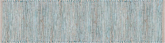 Boho Jute Table Runner for Dining Tables, Rustic Turquoise Table Runner Farmhouse Style , Cotton and Jute Neutral Colorful Indoor Kitchen Decor, 13 X 108 Inch, - Natural-Aqua Turquoise