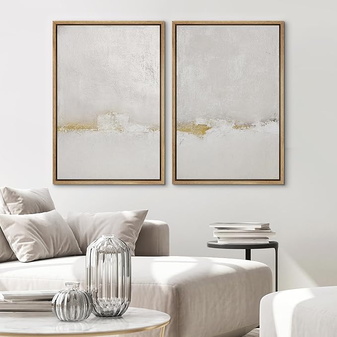 SIGNWIN Framed Canvas Print Wall Art Pastel Grunge Gray Landscape Abstract Shapes Illustrations for Living Room, Bedroom, Office - 16"x24"x2 Natural