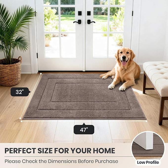 PURRUGS Dirt Trapping Door Mat 32" x 47", Non-Slip/Skid Machine Washable Entryway Rug, Dog Doormat, Super Absorbent Welcome Mat for Muddy Wet Shoes and Paws, Grayish Brown