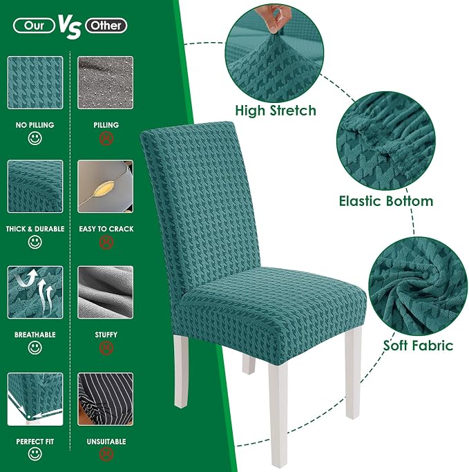 MAXIJIN Dining Chair Covers Set of 2, Stretch Kitchen Chair Covers for Dining Chairs, Removable Washable Parson Seat Slipcover for Home, Restaurant, Hotel, Banquet (Peacock Blue)