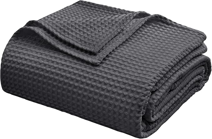 100% Egyptian Cotton Waffle Weave Throw Blanket for Bed Couch Sofa Home Decor, Soft Lightweight Bed & Couch Blanket for All Seasons (Dark Grey - Throw Size - 50 * 60")