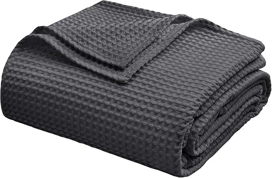 100% Egyptian Cotton Waffle Weave Throw Blanket for Bed Couch Sofa Home Decor, Soft Lightweight Bed & Couch Blanket for All Seasons (Dark Grey - Throw Size - 50 * 60")