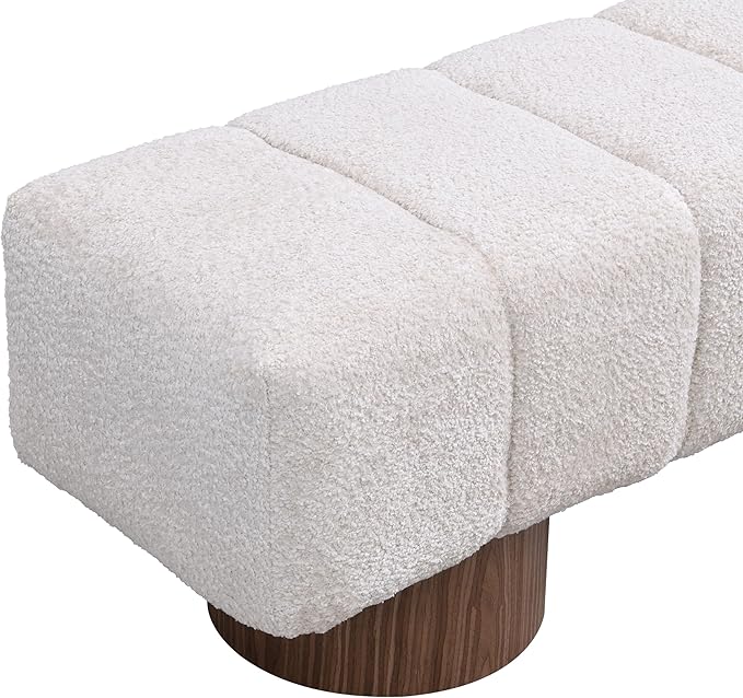 Christopher Knight Home Manila 64" Boucle Dining Bench, Upholstered Ottoman Bench, Rectangular Dining Seat, Spacious Seating, Long Footstool for Living Room Dining Room, No Assembly Needed, Beige