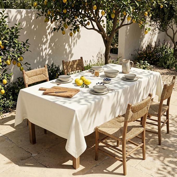 Solino Home Ivory Linen Tablecloth 60 x 132 Inch - 100% Pure Linen Table Cloth for Rectangle Tables - Fete, Machine Washable Tablecloth for Summer