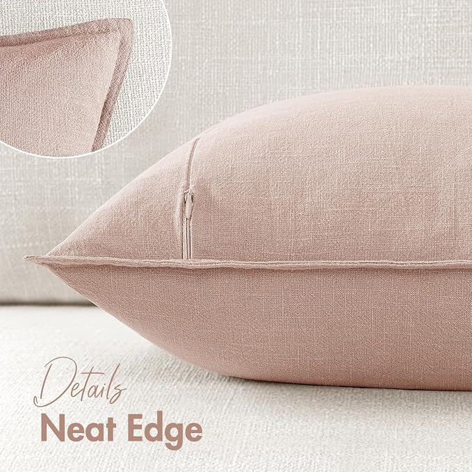 24x24 Inch Set of 2 Decorative Linen Solid Throw Pillow Covers Boho Farmhouse Euro Pillows Modern Valentines Home Decor for Couch Sofa Living Room Bed,Light Pink
