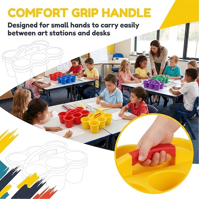 6-Cup Classroom Storage Caddy with Handles ,Art Supplies Stackable Storage Bins for Table, Office School Durable Easy-Clean Plastic Multiple Colors (Set of 6)