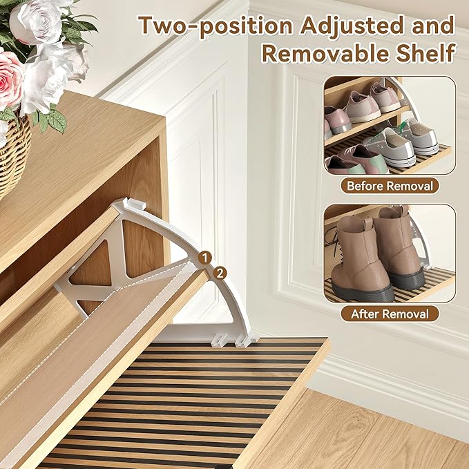 Shoe Storage Cabinet for Entryway with 4 Flip Drawers,Narrow Shoe Rack Cabinet,Hidden Slim Shoe Storage Freestanding Shoe Organizer Cabinet for Entryway, Hallway