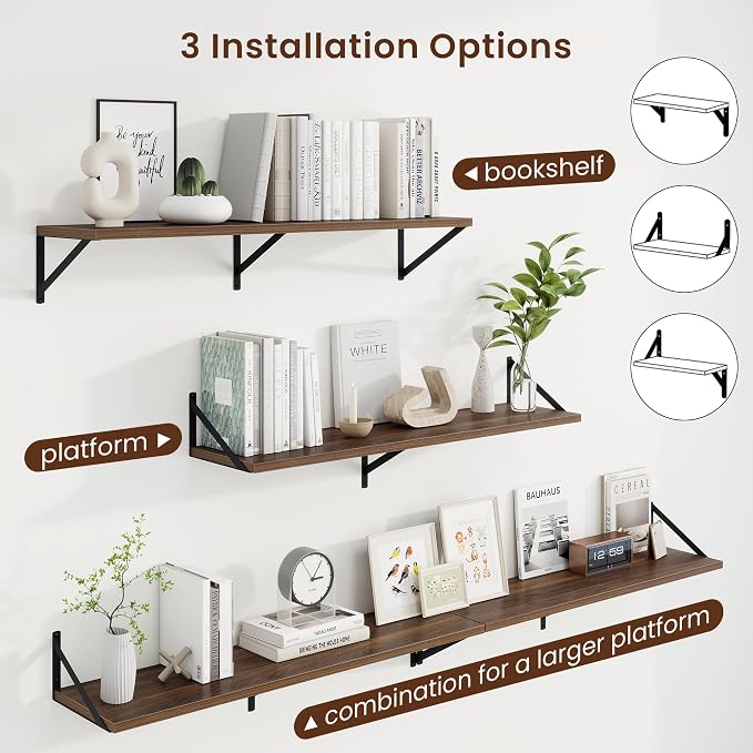 Axeman Deep Floating Shelves | 40 Inch Walnut Wall Shelves Set of 2 | 10 Inch Deep Rustic Wood Shelves for Wall | 40'' W x 10''D Walnut Shelves for Living Room Bathroom Kitchen