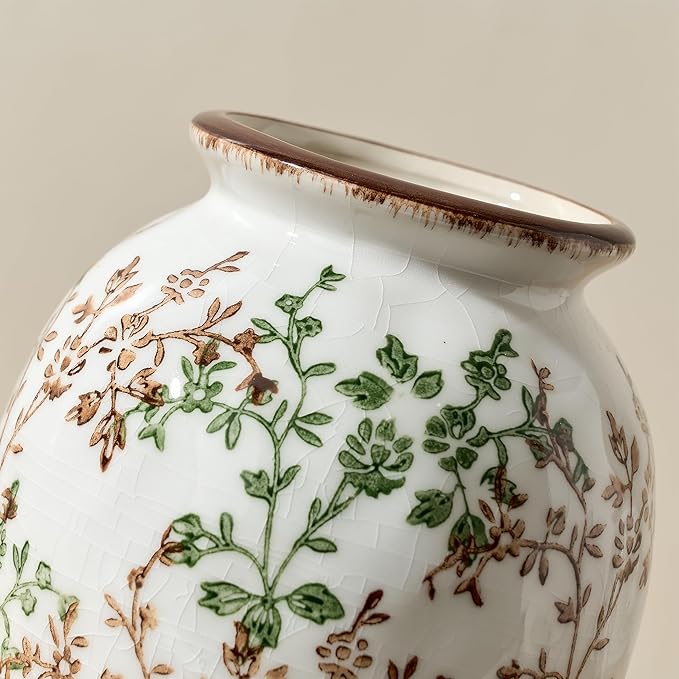 5.63" Ceramic Flower Decorative Antique Vase, Vintage Rustic Chinoiserie Floral Vase for Home Decor, Living Room, Bookshelf, Office, Entryway, Garden, Chinoiserie Decor, Tuscan Decor