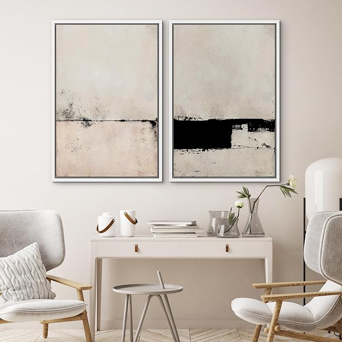 SIGNWIN Framed Canvas Print Wall Art Set Pastel Industrial Grunge Landscape Abstract Shapes Illustrations Minimal Decorative Nordic Relax/Zen for Living Room, Bedroom, Office - 24"x36"x2 White