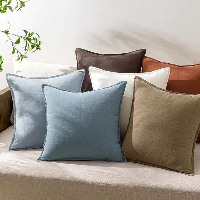 24x24 Inch Set of 2 Decorative Linen Solid Throw Pillow Covers Boho Accent Farmhouse Couch Pillowcases Modern Netural Euro Home Decor for Couch Sofa Living Room Bed,Light Blue