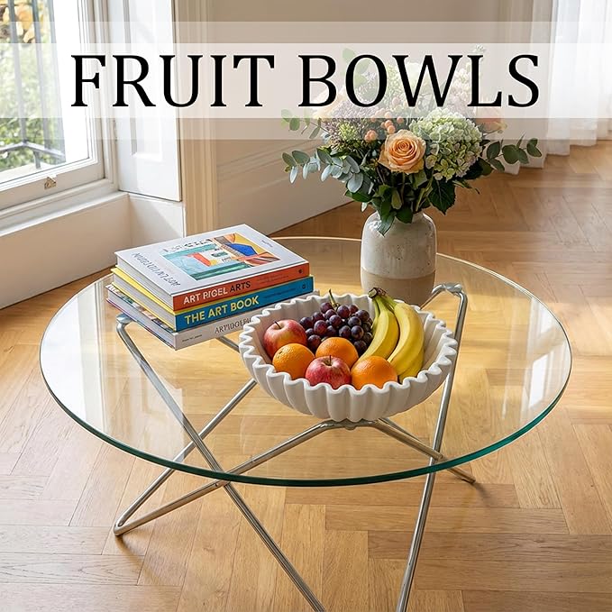 Decorative Bowls for home decor, fruit bowl for kitchen counter, Scalloped key bowl for entryway table