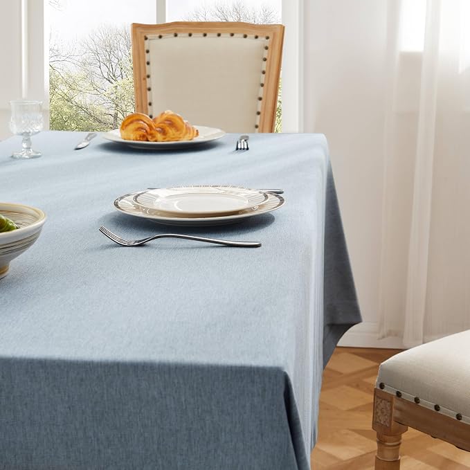 ZeeMart Basic Linen Textured Table Cloth, 60 x 120 Inch Dusty Blue, Farmhouse Style Rust Rectangle Tablecloth, Wrinkle Resistant Washable Heavy Weight TableCloths