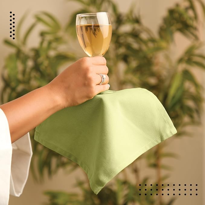 Encasa XO Cocktail Cloth Napkins Set of 12 | Pure Cotton Table Napkin | Size (9"x9") | Sage Solid | Machine Washable