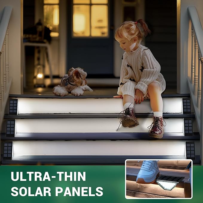 PATIOWIN 12 Pack Solar Step Lights for Outside, 24 LEDs Solar Stair Lights Waterproof IP65, Solar Deck Lights Outdoor Decor for Garden, Porch, Pathway, Patio, Fence(Cold White)
