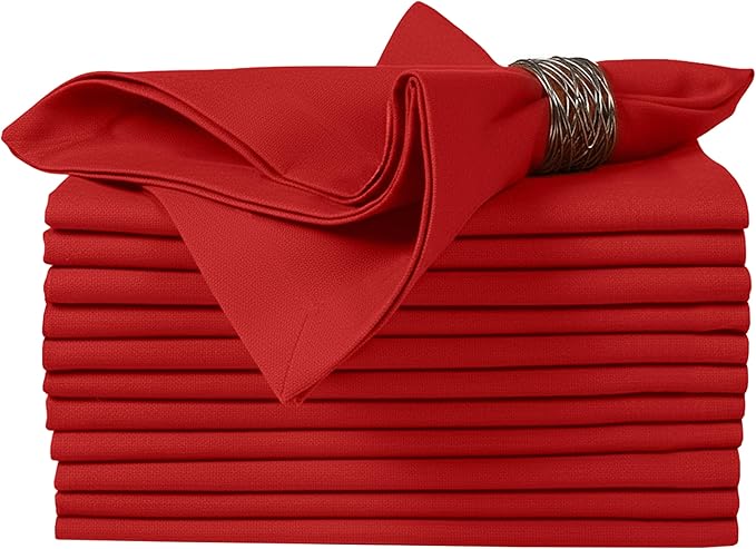 Ruvanti Cloth Napkins Set of 12, 100% Cotton High GSM 18x18 Inches Soft, Washable, Highly Durable & Absorbent, Perfect for Parties, Christmas, Thanksgiving Dinners – Flame Scarlet