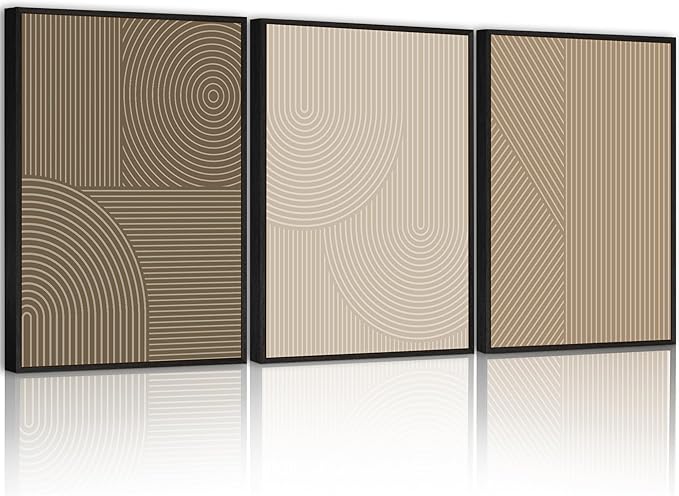 PHOPAGO Minimalist Abstract Framed Wall Art Modern Boho Neutral Line Wall Decor Geometric Artwork Kitchen Dining Room 11x14in Black Framed