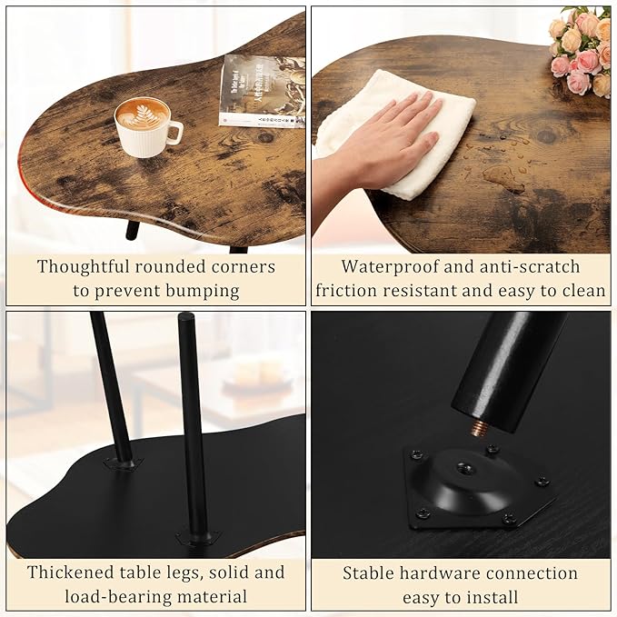 Small Coffee Table Cloud Shape Coffee Table Industrial Wooden Irregular Center Floor Low Table Mid Century Decorative Furniture for Living Room Small Spaces Office Glossy Brown