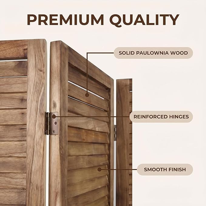 Bluecat 4 Panel Folding Room Divider with Shelves, Portable Lightweight Privacy Screen for Bedroom Home Office, No Assembly Required, Natural