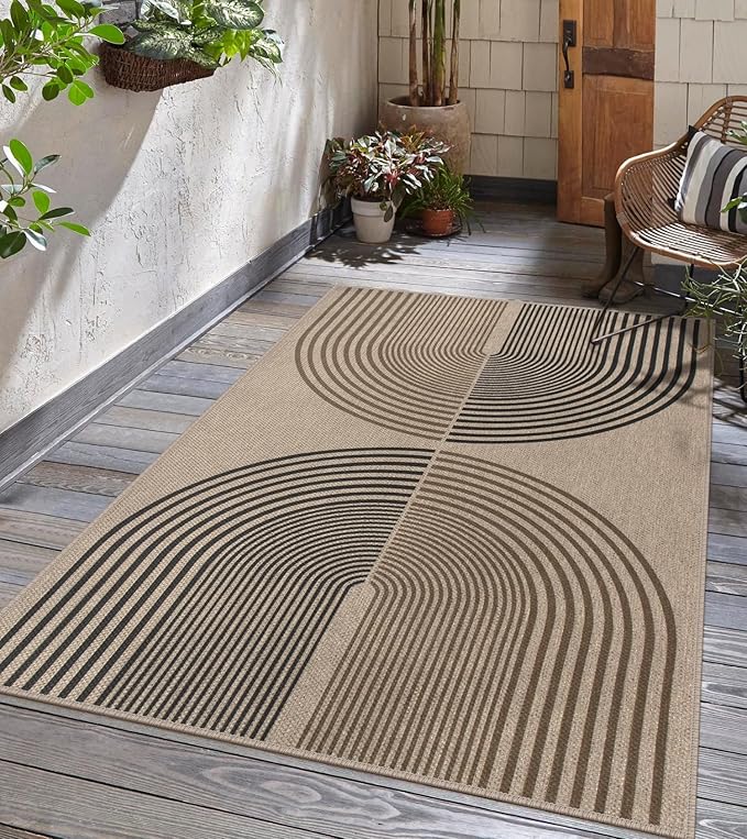 Rugalia Easy Jute Small Outdoor Patio Rug, 3x5 Boho Rainbow Entryway Rug Washable Non-Slip Modern Kitchen Rugs, Neutral Farmhouse Abstract Throw Carpet for Outdoor Living Room Porch Backyard