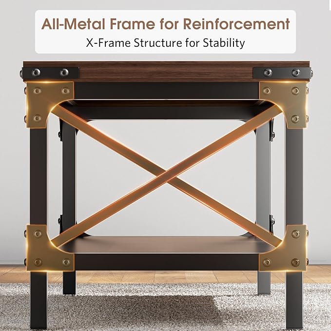 Rectangle Coffee Tables for Living Room, Wood Rectangular Coffee Table, 2 Tier Dark Brown Modern Center Table with Thickened Tabletop and Metal Frame, 47 inch Long (Walnut)