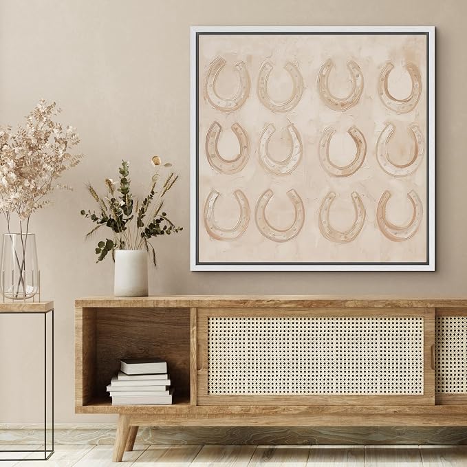 SIGNFORD Framed Canvas Print Wall Art Neutral Horseshoes Pattern Modern Art Relax/Calm Warm for Living Room, Bedroom, Office - 16"x16" WHITE