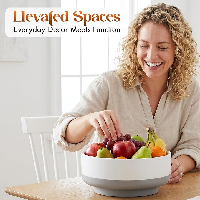 Gennua Kitchen Concrete Fruit Bowl for Kitchen Counter - Modern Two-Tone Stone Centerpiece with Wide Stable Base, Large Decorative Cement Bowl for Entryway Table, Coffee Table Decor, Key Bowl,11 Inch