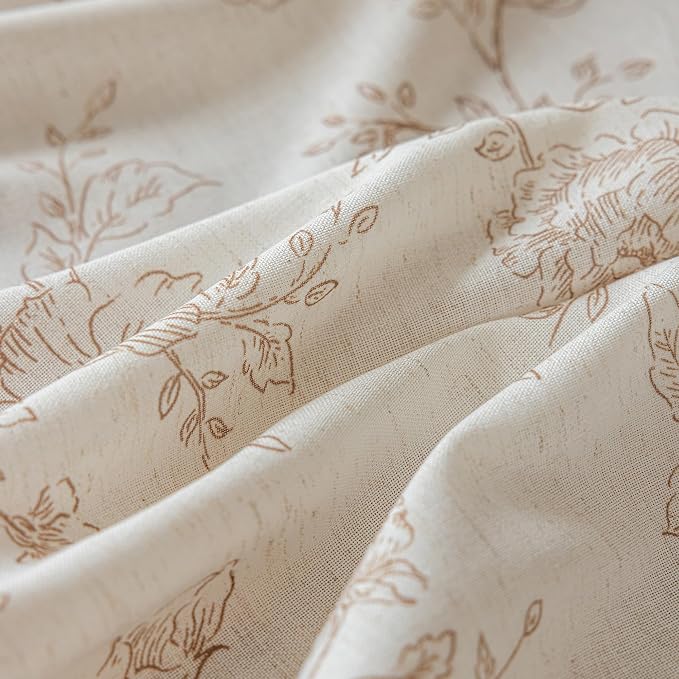 Floral Linen Square Tablecloth 55 x 55 inch Wrinkle Resistant Vintage Farmhouse Tablecloth Brown Pattern Printed on Cream Table Cloth Square Table Cottage Burlap Fabric Table Cover Home Decor Holiday