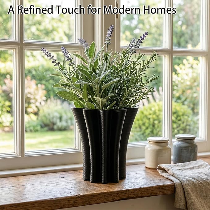 Contemporary Black Ceramic Vase, Abstract Irregular Shape Sculptural Accent for Home Decor, Modern Artistic Centerpiece for Coffee Table or Bookshelf