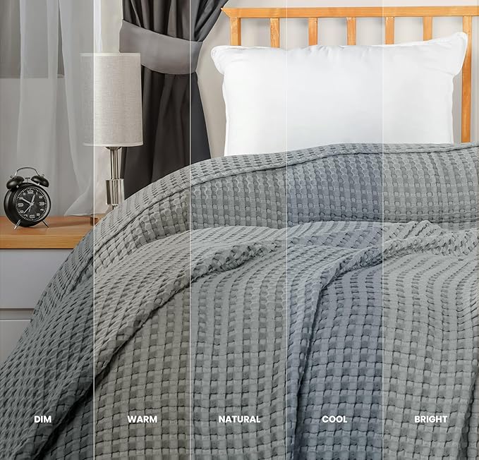 Utopia Bedding 100% Cotton Waffle Weave Blanket King Size for Bed - Lightweight, Breathable Summer Blankets Soft and Cozy, Gift for Mother’s Day Home Decor (Cool Grey, 90x108 Inch)