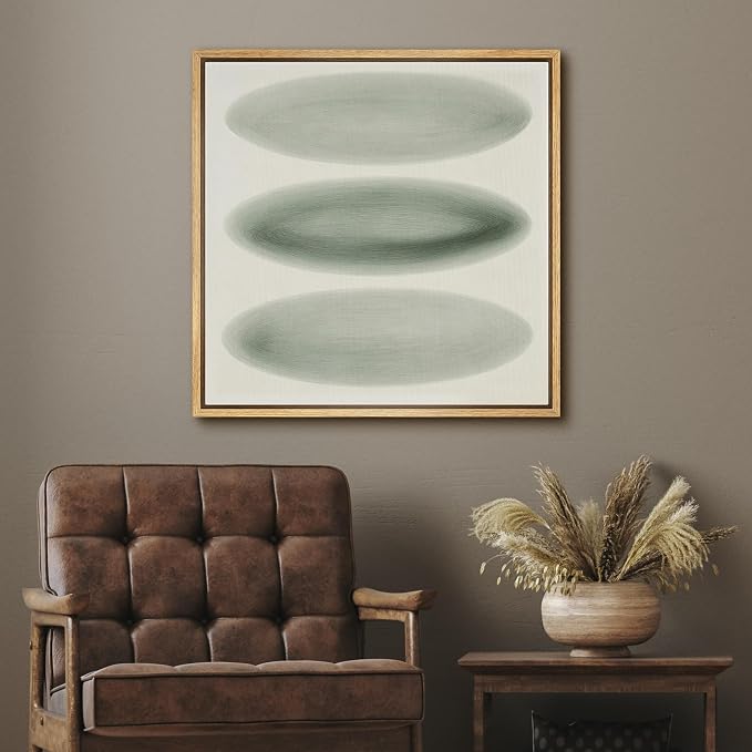 SIGNFORD Framed Canvas Print Wall Art Minimalist Green Gradient Oval Forms Illustrations Modern Art Relax/Calm Warm for Living Room, Bedroom, Office - 16"x16" NATURAL
