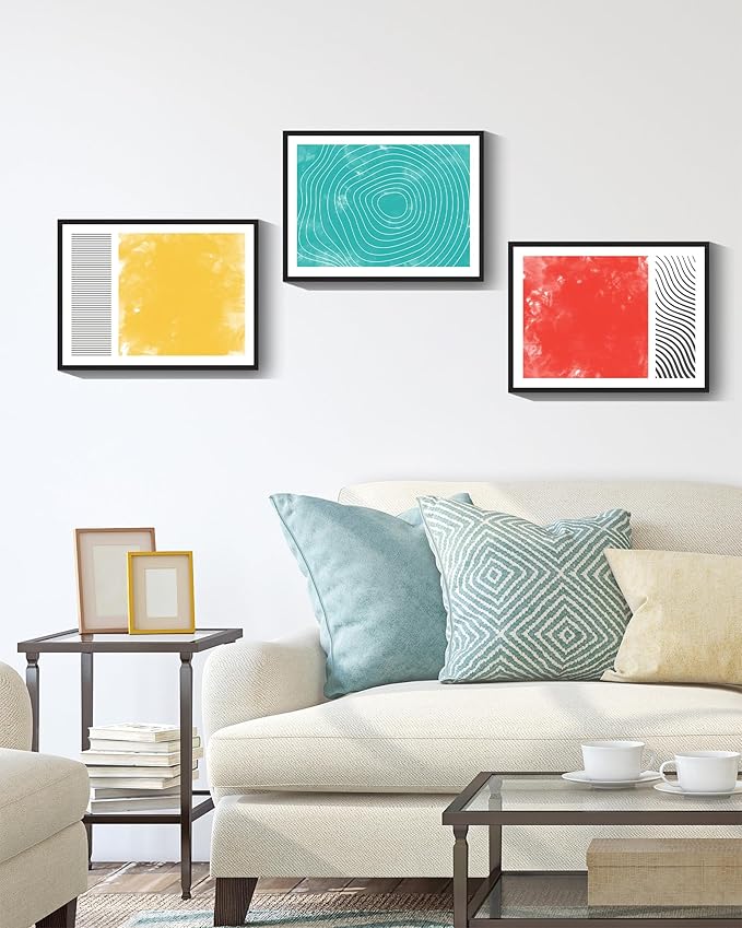 PHOPAGO Minimalist Abstract Framed Wall Art Modern Colorful Line Wall Decor Geometric Artwork 11x14in Black Framed