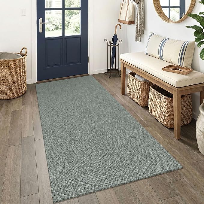 EARTHALL Washable Runner Rug 3x6 Ft Non Slip Runners for Hallways Wide Cotton Rubber Backed Kitchen Runner Braided Indoor Floor Carpet Runners for Entryway, Hallway, Kitchen, Bedroom, Green/Grey