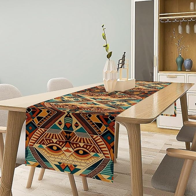 Aztec Rectangular Table Runner,Retro Ethnic Tribal Geometric Pattern Suitable for Home Living Room Kitchen Cafe Table Decor 13x120 Inch