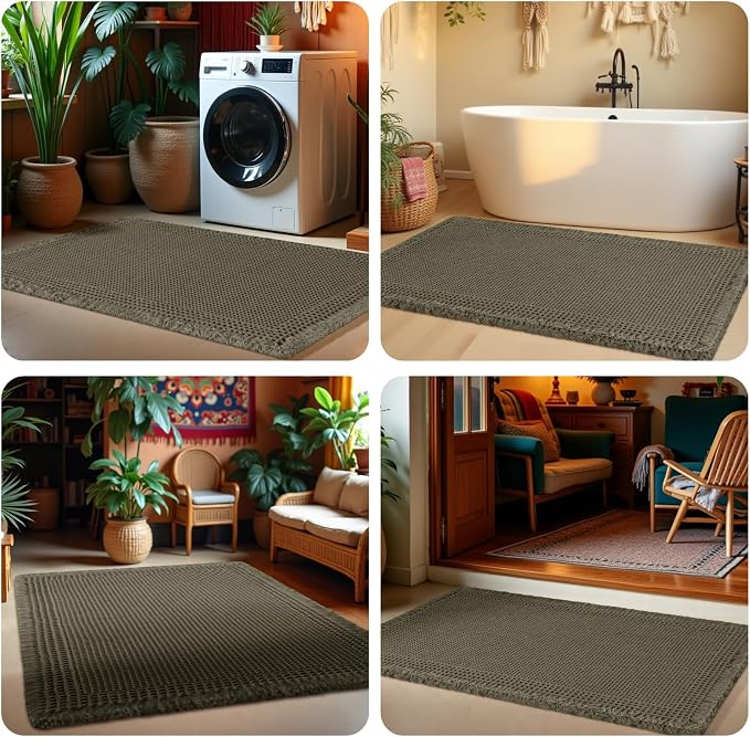 IM HOME Extra Large Waffle Bath Mat, 6'x2' Greyish Green, Boho Bathroom Rugs Absorbent Non Slip, Ultra Soft Bathroom Mat, Machine Washable Knit Bath Rugs with Border for Bathroom, Bedroom, Kitchen