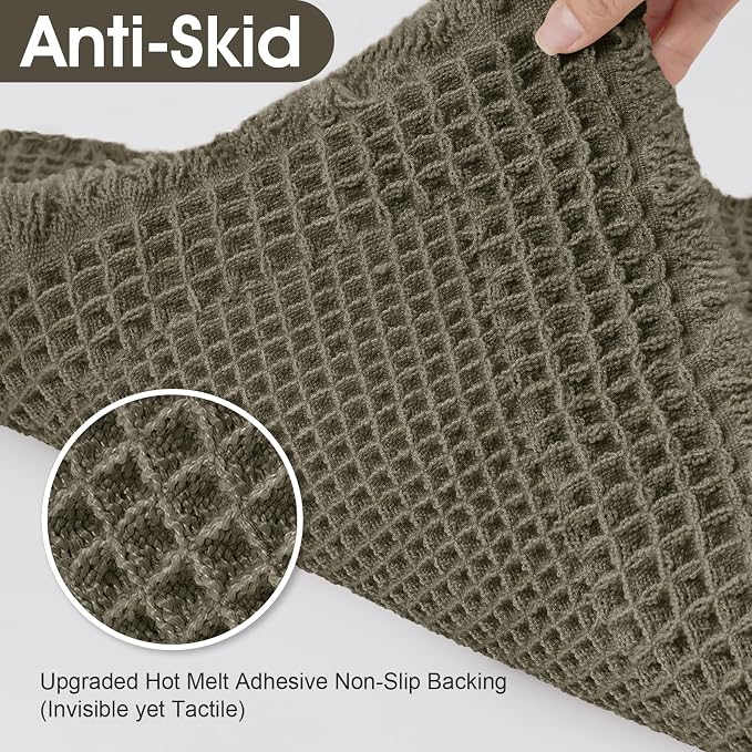 Upgraded Waffle Bath Mat, 36"x24" Greyish Green-Bordered, Super Absorbent Non-Slip Quick Dry Bathroom Rugs with Tassels, Machine Washable Ultra Soft Boho Bath Rugs, Toilet Mats Boho Farmhouse Decor