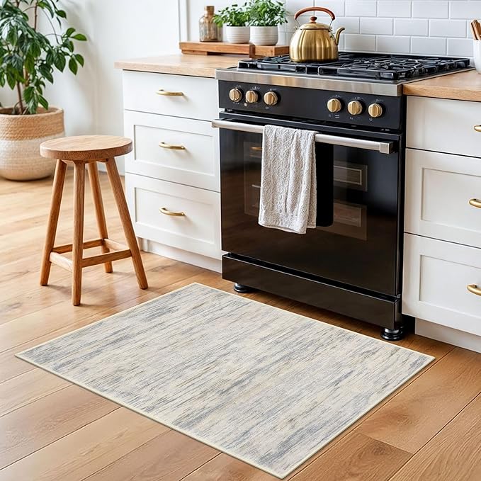 SIILOOM 2x3 Modern Abstract Rug for Entryway, Gray Beige Neutral Multi Super Soft Small Washable Area Rug, Non-Slip Kitchen Rugs, Low-Pile Mat for Bedside, Indoor Door Mat