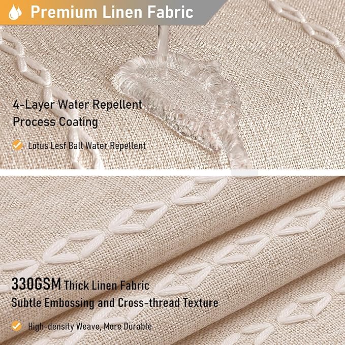 BTTN 80 Inch Long Shower Curtain - 72x80 Boho Chic Farmhouse Linen Thick Striped Fabric Shower Curtain Set with Plastic Hooks, Tall Rustic Country Luxury Cloth Shower Curtains for Bathroom - Tan/Taupe