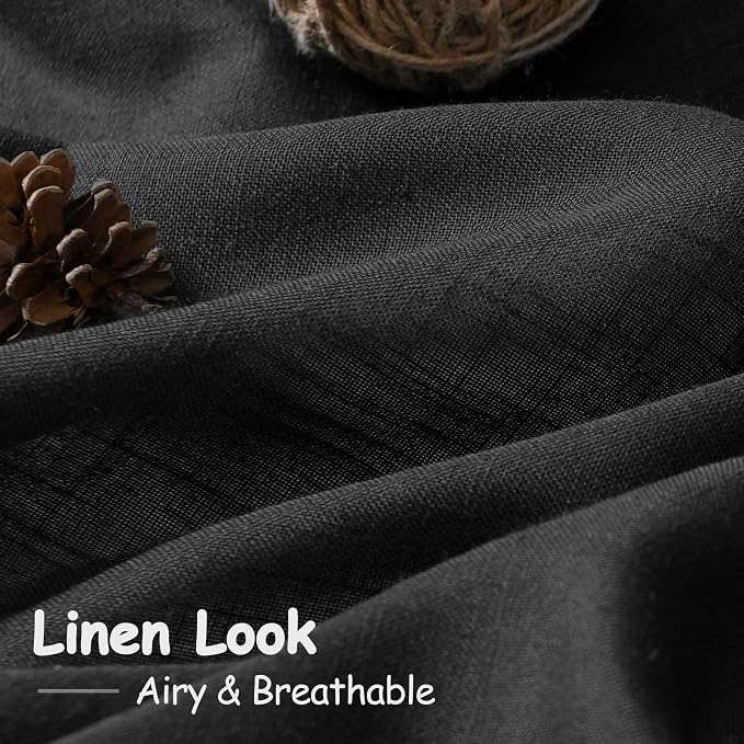 Linen Black Curtains 145 inch Extra Long for Living Room Back Tab Light Filtering Semi Sheer Drapes Modern Farmhouse Coastal Decor Cotton Textured Curtain for Floor to Ceiling High Window 52x145