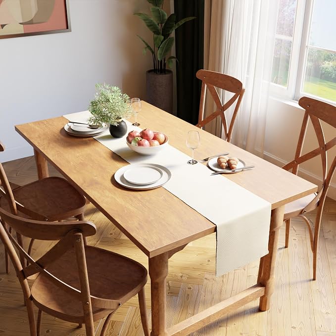 Encasa XO Dining Table Runner 13"x59" | Yarn Dyed Fine Ribbed Cotton | Solid Off White | Machine Washable